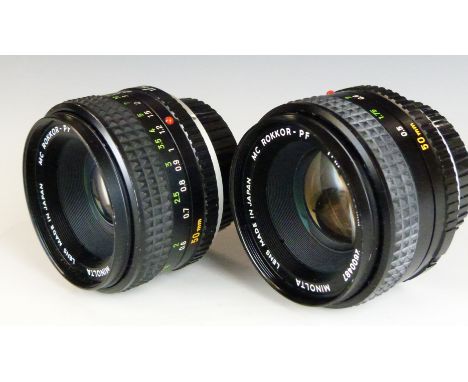 Two Minolta Rokkor 50mm 1:1.7 SLR camera lenses