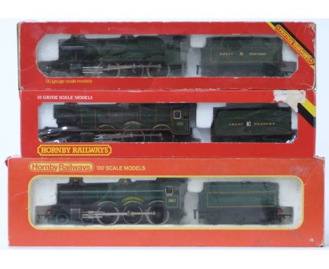 Three Hornby 00 gauge model railway GWR locomotives two Hall Class and King Edward I, all in original boxes.&nbsp;