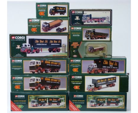 Twelve Corgi Classics Eddie Stobart 1:50 scale diecast model lorries including AEC Truck and Trailer 97369, Foden S21 Artic T