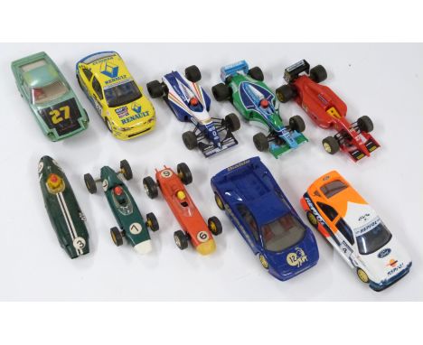 Nine Tri-ang and Hornby Scalextric model motor racing cars including BRM, Porsche etc.&nbsp;