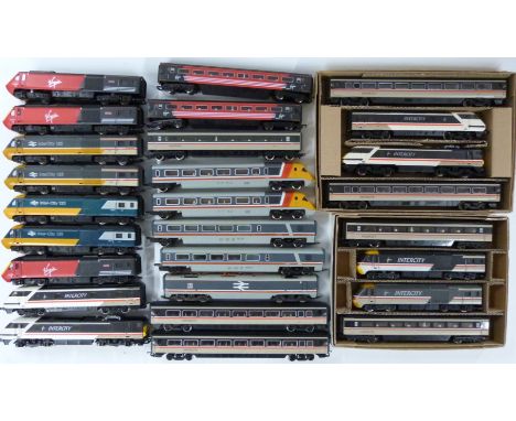 Twenty-seven Tri-ang and Hornby 00 gauge model railway HST Power cars, Trailer cars and coaches including Intercity, Virgin, 