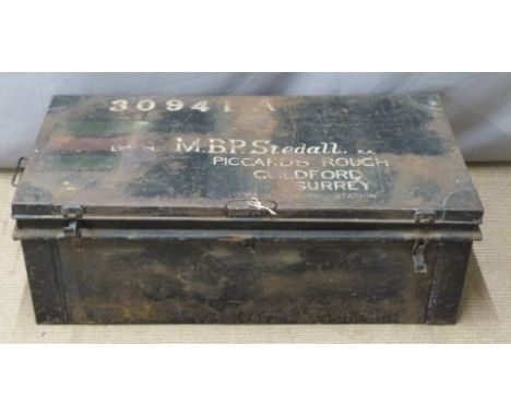 A military style metal trunk with twin drop handles, W102cm&nbsp;