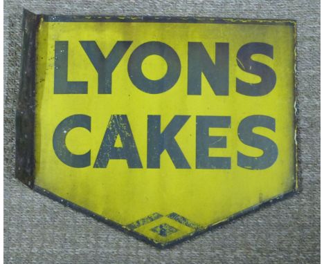 Lyons Cakes double sided vintage enamel advertising sign, 39.5 x 44cm
