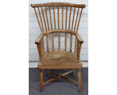 18th/19thC elm seated stick back country armchair&nbsp;