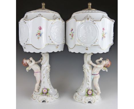 Sitzendorf pair of figural ceramic lamps, H43cm