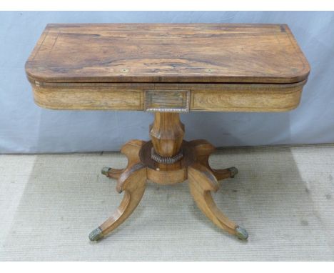 19thC rosewood fold over card table, W91 x D44 x H75cm