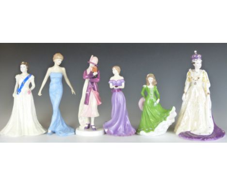 Six Royal Worcester and Royal Doulton figurines including Diana Princess of Wales, tallest 23cm