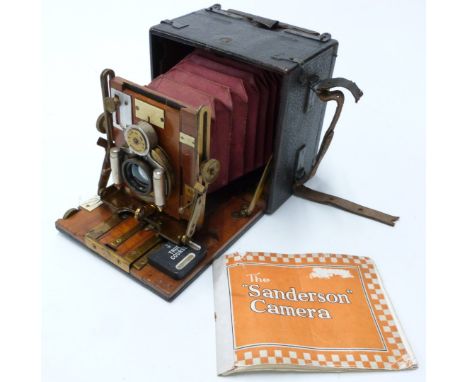 Sanderson Junior plate camera with red bellows, fitted with Goerz f=150mm 1:6,8 lens,&nbsp;