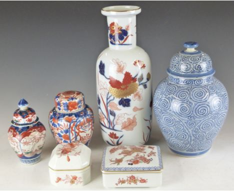 Vista Allegre vase and covered boxes, ginger jars including Japanese Imari, Goebel birds etc, tallest 31cm&nbsp;