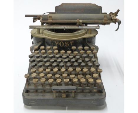 Vintage Yost typewriter, likely No4 with circular arrangement of letters and ribbon free operation