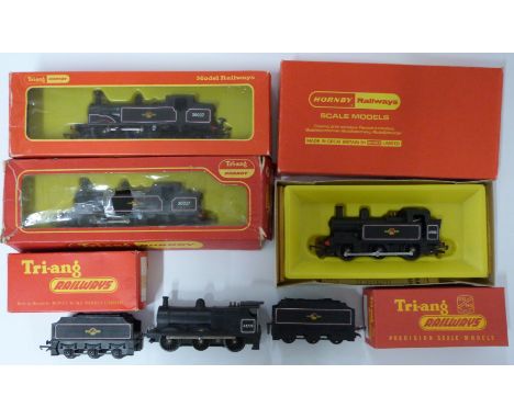Six Hornby and Tri-ang Hornby 00 gauge model railway tank locomotives, most in boxes.&nbsp;