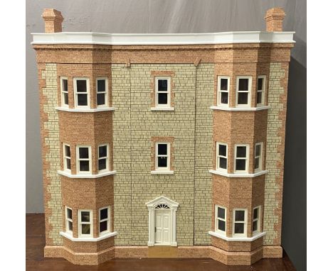 A scale model dolls' house, believed to be a replica of Linden House, Gorsley, Gloucestershire, with bespoke marquetry furnit