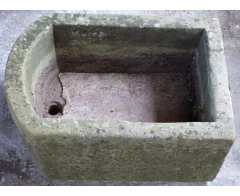 Natural stone D end trough or sink, L 67 x W 47 x H 33cm