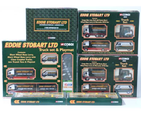 Six Corgi Eddie Stobart diecast model sets Truck Set &amp; Playmat, two Truck Set TY99108, 5 Piece Superhauler Set TY99158 an