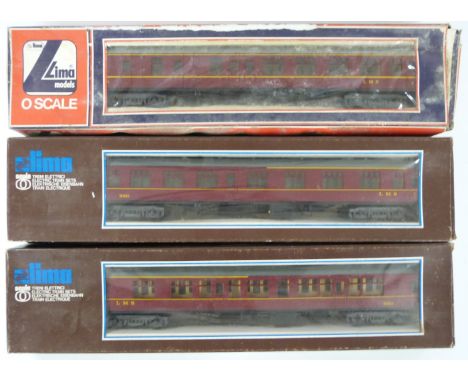 Three Lima 0 gauge model railway LMS passenger coaches, all in original boxes.