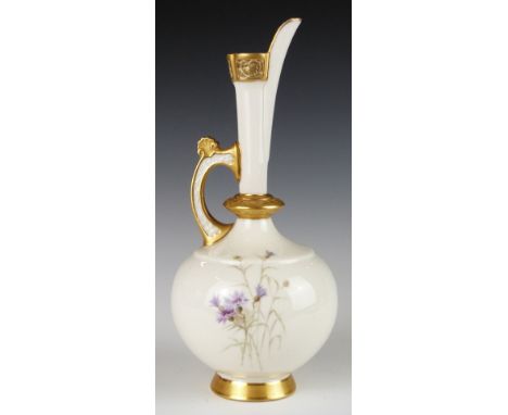 Royal Worcester porcelain pedestal ewer hand decorated with wild flowers, H19cm