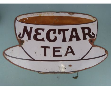 'Nectar Tea' vintage enamel advertising sign in the form of a cup and saucer, by the Patent Enamel Co Ltd, B'ham and London, 