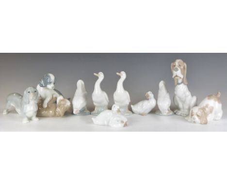 Ten Nao dog and bird figures, tallest 19cm