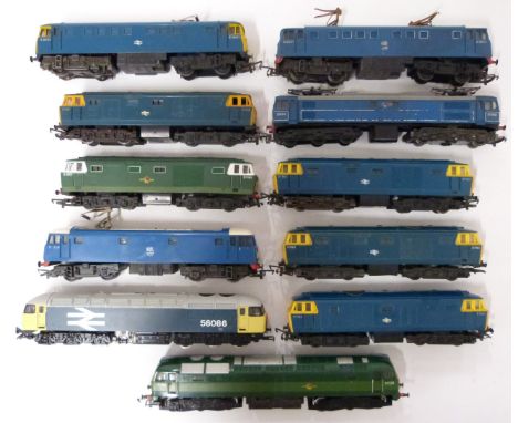 Eleven Tri-ang, Hornby and similar 00 gauge model railway diesel locomotives.