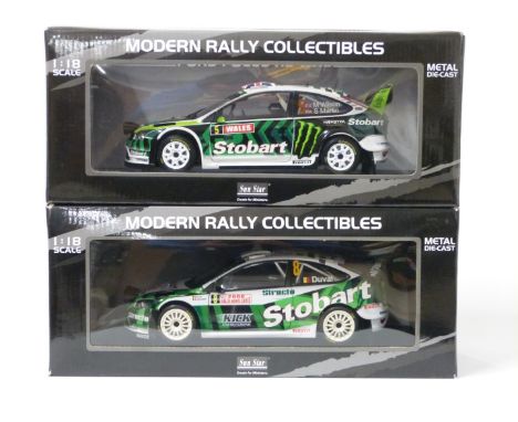 Two Sun Star Modern Rally Collectibles 1:18 scale limited edition diecast model WRC cars Ford Focus RS 3946 and 6948, both in