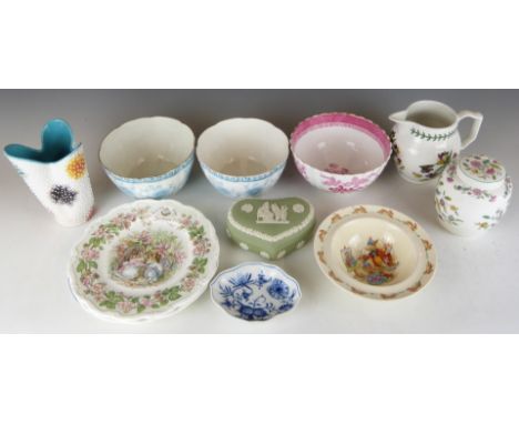 A collection of ceramics including Minton Haddon Hall, Wegdwood including Beatrix Potter, Royal Doulton Brambly Hedge seasons