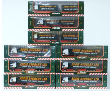 Nine Corgi Eddie Stobart 1:50 scale limited edition diecast model lorries including Volvo, ERF, Scania, Renault etc, all in o