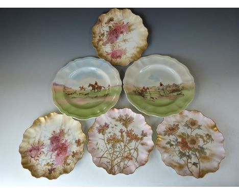 Four Royal Doulton Spanish Ware cabinet plates and a pair of Charles Simpson Seriesware hunting plates 'Post and Rails' and '