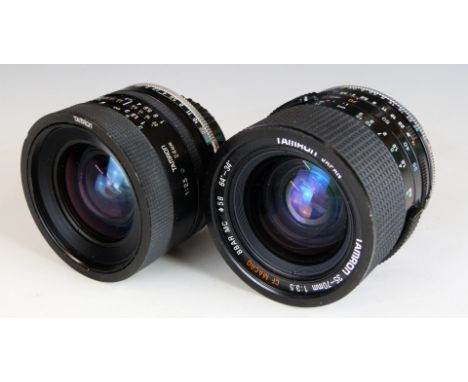 Two Tamron SLR camera lenses comprising 35-70mm 1:3.5 CF Macro and 24mm 1:2.5, both with Adaptall 2 Minolta mounts