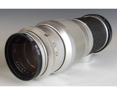 Leitz Hektor 135mm 1:4.5 camera lens to suit Leica M mount, together with IUFOO hood, bubble case and leather case&nbsp;