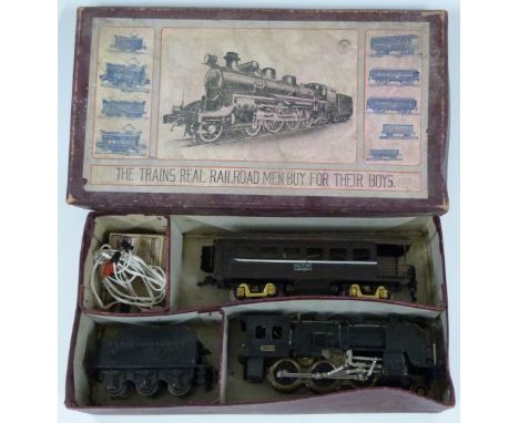 Seki Japan 0 gauge model railway train set with 2-6-0 locomotive and tender C5185 and 'For Kobe' passenger coach, in original