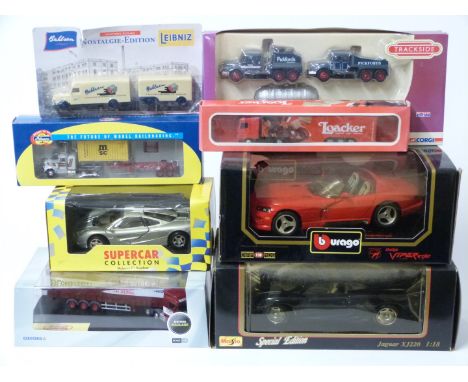 Eight Burago, Oxford Diecast, Corgi and similar diecast model vehicles including Pickfords Trackside, Special Edition Jaguar 