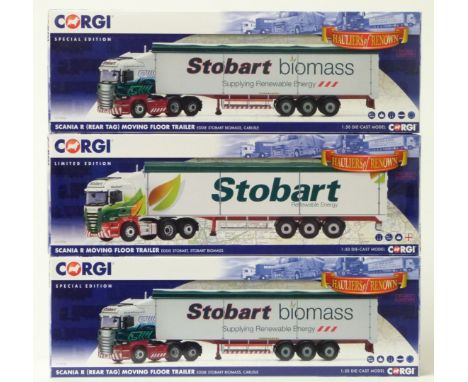 Three Corgi Hauliers of Renown Eddie Stobart 1:50 scale limited edition diecast model Scania R lorries, two Rear Tag CC13756 