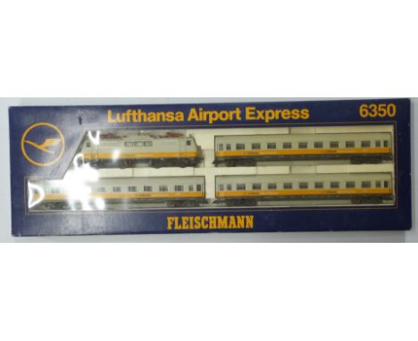 Fleischmann 00 gauge model railway Lufthansa Airport Express train set, 6350, in original box.&nbsp;