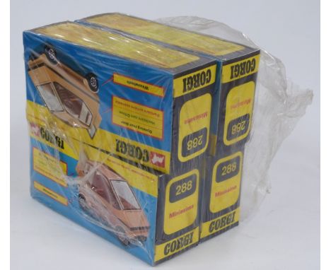 Four Corgi Toys diecast model Minissima cars, 288, all in original display boxes and wrapped in dealer's delivery packaging.&