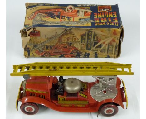 Mettoy Playthings clockwork tinplate Fire Engine with swivel and extending ladder, 3110, in original box.&nbsp;