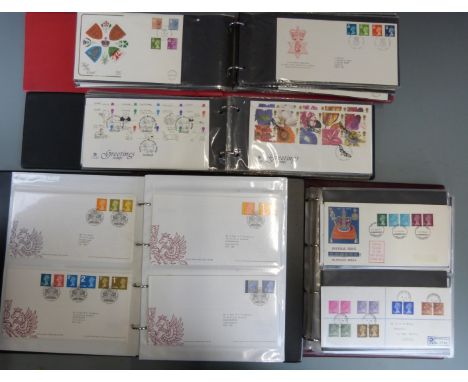 Seven GB first day cover albums including definitives, mini sheets, high values etc