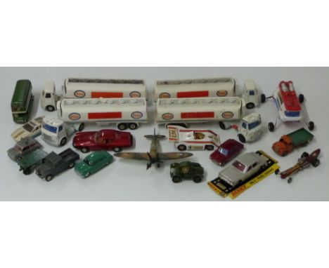 Nineteen Dinky and Corgi Toys diecast model vehicles including our Esso Fuel Tankers, Lunar Buggy, Routemaster, Dodge, Ford C