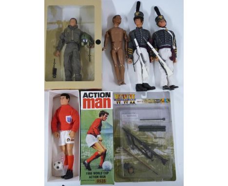 Six Action Man and GI Joe action figures, outfits and accessories including limited edition 1966 World Cup, GI Jane US Army H