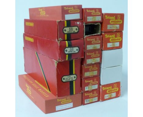 Seventeen Tri-ang and Hornby 00 gauge model railway DMU Power cars, Trailer cars and coaches, all in boxes.&nbsp;