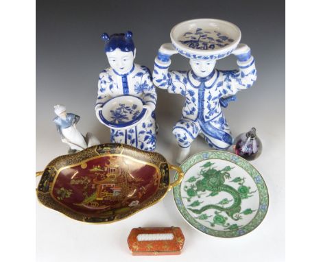 A collection of ceramics to include Carltonware Rouge Royale dish, Chinese dishes, Copenhagen figures, Chinese figures, hand 