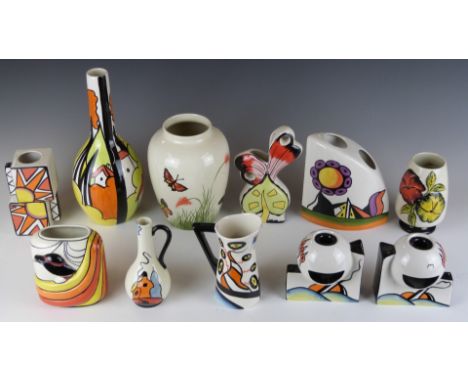 A collection of Lorna Bailey vases, jugs and bookends in various patterns including Highfield, Poplars &amp; Oakdene and a fi