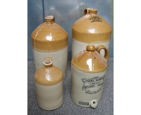 Four stoneware flagons with impressed and painted marks for Alfred Kendall, Worcester, 32cm, G Phillips, Pershore, 52cm, Tayl