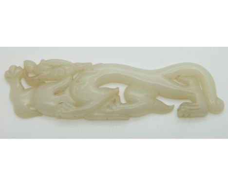 Chinese jade plaque with dragon carving, 3x10.5cm