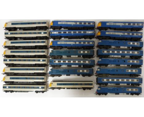 Twenty-three Tri-ang and Hornby 00 gauge model railway The Blue Pullman Power cars, Trailer cars and coaches.&nbsp;
