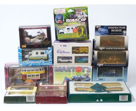 Eighteen Corgi, Maisto, Lledo and similar diecast model vehicles and vehicle sets including gold plated limited edition James