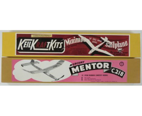 Two wooden model aeroplane kits Keil Kraft Minimoa Sailplane and Henry J Nichols London Mercury Models Mentor C218, both in o