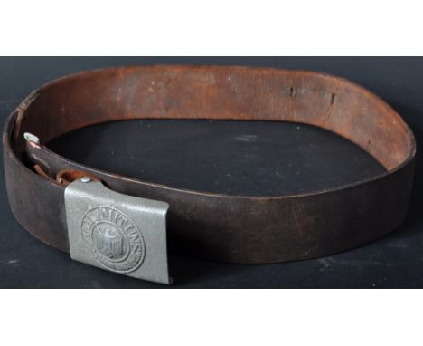 An original WWII Second World War Third Reich Nazi German Army uniform belt, with original Gott Mit Uns belt buckle. The leat