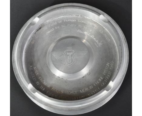 A WWII Second World War Battle of Britain interest souvenir ashtray made from a Spitfire engine piston and dedicated to a Pol