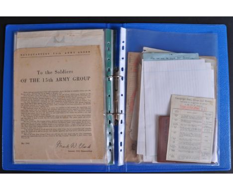 WWII Second World War ephemera - a collection of assorted 8th Army related WWII ephemera (all related to one R. G. Stockman, 