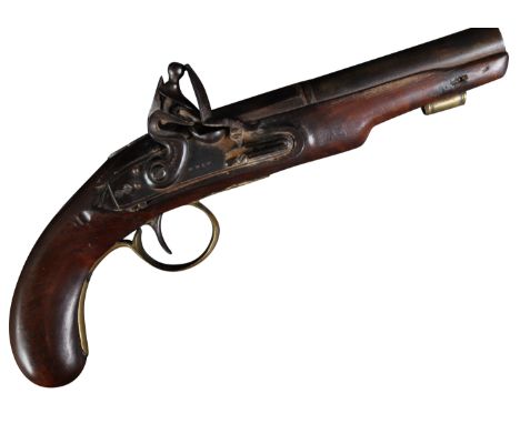 An early 19th Century obsolete calibre flintlock pistol by H. New of London. Lock plate engraved ' H New ' and ' London ' to 